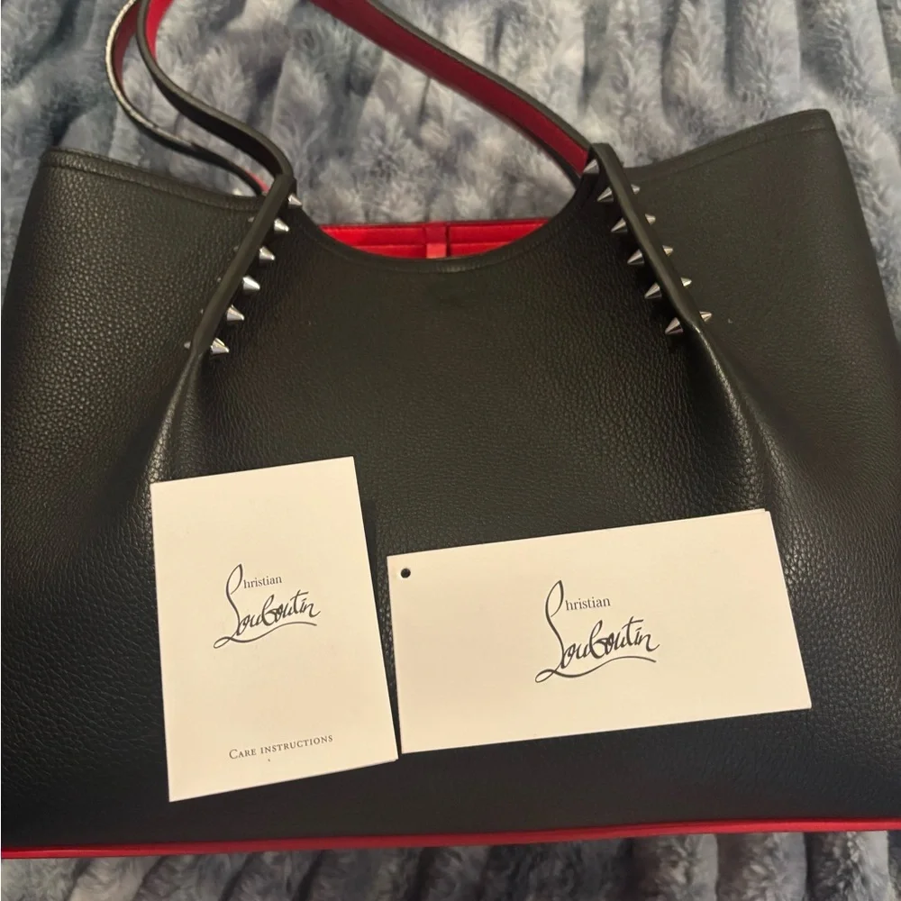 Christian Louboutin Black Leather Tote with Signature Red Trim - Picture 7 of 13